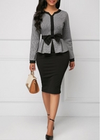 Bowknot Faux Two Piece Long Sleeve Dress