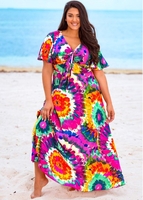 Bowknot Plus Size Floral Print Dress