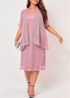Bright Silk Pink Plus Size Cardigan and Dress