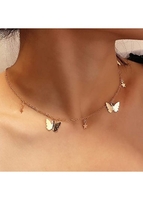 Butterfly and Star Metal Detail Gold Necklace