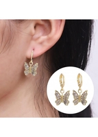 Butterfly Design Artificial Zircon Gold Earrings