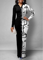 Character Print Button Up Color Block Dress