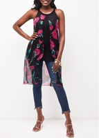 Chiffon Sleeveless Floral Print Rose Pink Blouse