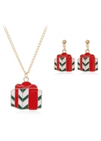 Christmas Gift Design Metal Detail Red Necklace and Earrings