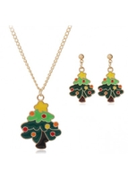 Christmas Tree Design Metal Green Earrings and Necklace