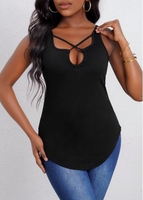 Cross Strap Cutout Black Tank Top
