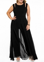Cutout Overlay Plus Size Black Jumpsuit