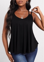 Double Straps Curved Hem Black Camisole Top