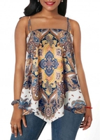 Double Straps Tribal Print Asymmetric Hem Tank Top