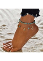 Floral Design Light Blue Beads Detail Anklet Set
