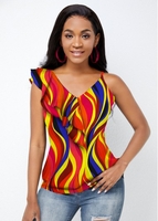 Flounce Abstract Print Asymmetric Straps Camisole Top