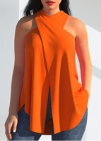 Front Slit Hem Orange Cross Halter Tank Top