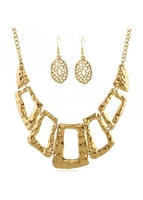 Geometric Design Alloy Detail Gold Earrings and Necklace