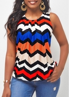 Geometric Print Fold Contrast Tank Top
