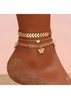 Gold Butterfly Pendant Metal Detail Anklet Set