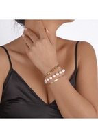 Gold Chain Design Pearl Detail Bracelet Set