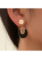 Gold Circle Shape Metal Detail Contrast Earrings