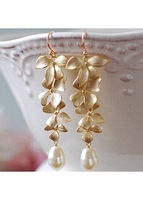 Gold Flower Design Pearl Detail Earrings
