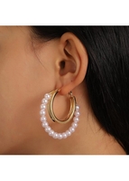 Gold Layered Pearl Metal Detail Earrings