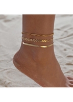 Gold Leaf Design Metal Detail Anklet Set