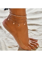 Gold Star and Moon Design Beads Detail Anklet Set