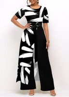 Graffiti Print Black Belted Asymmetric Hem Jumpsuit