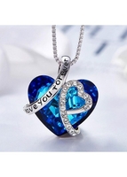 Heart Design Rhinestone Detail Blue Necklace
