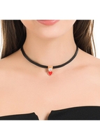 Heart Design Rhinestone Metal Detail Red Necklace