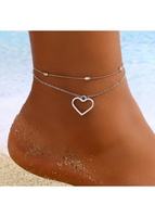 Heart Design Silvery White Anklet Set