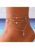 Heart Detail Gold Layered Rhinestone Anklet