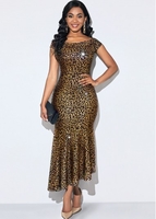 Hot Stamping Round Neck Gold Mermaid Dress