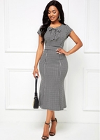 Houndstooth Print Bowknot Detail Mermaid Dress