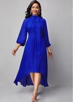 Lantern Sleeve Chiffon Tie Detail Dip Hem Dress