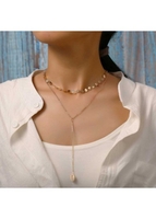 Layered Gold Metal Detail Seashell Design Necklace
