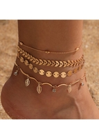 Layered Leaf Design Gold Anklet Set