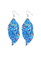 Layered Leather Easter Blue Daisy Print Earrings