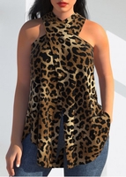 Leopard Dark Coffee Cross Halter Tank Top