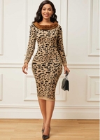 Leopard Long Sleeve Round Neck Sweater Dress