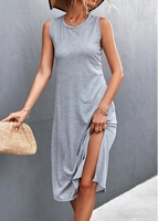 Light Grey Side Slit Sleeveless Dress