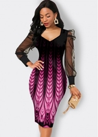 Mesh Stitching Sweetheart Neckline Rose Pink Dress
