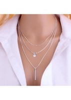 Metal Bar Pendant Silver Layered Design Necklace