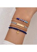 Metal Detail Beads Design Blue Bracelet Set