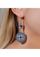 Metal Detail Blue Daisy Design Earrings