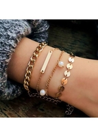 Metal Detail Gold Pearl Design Bracelet Set