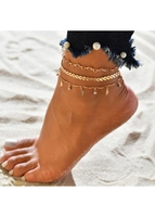 Metal Detail Rhinestone Leaf Design Gold Anklet