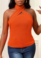 Orange Cross Halter Sleeveless Tank Top