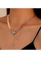 Pearl Detail Silvery White Heart Necklace