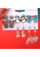 Pearl Snowman Elk Multi Color Earring Set