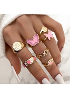Pink Butterfly Design Metal Detail Ring Set