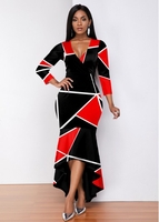 Plunging Neck Color Block High Low Dress